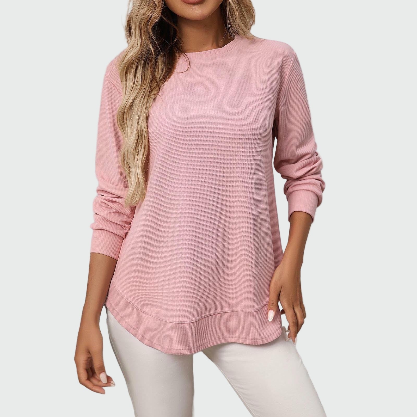 Long sweatshirt in waffle texture with rounded hem