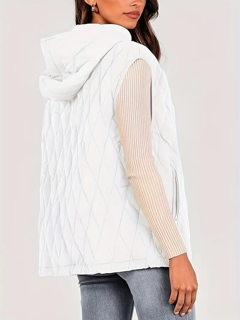Quilted hooded vest — Diamond pattern, drawstring hem