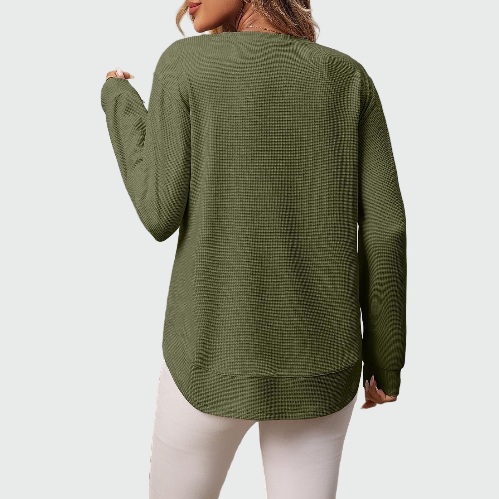 Long sweatshirt in waffle texture with rounded hem