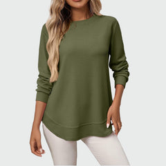 Long sweatshirt in waffle texture with rounded hem
