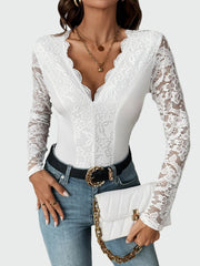 Lace bodysuit with wavy neckline