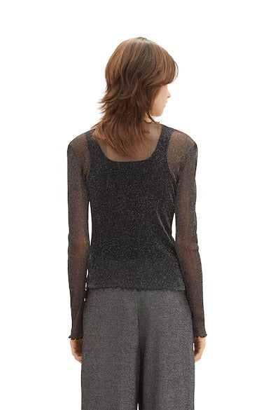 Black glittery top with transparent sleeves
