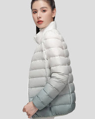 Lightweight ombre puffer jacket with high collar