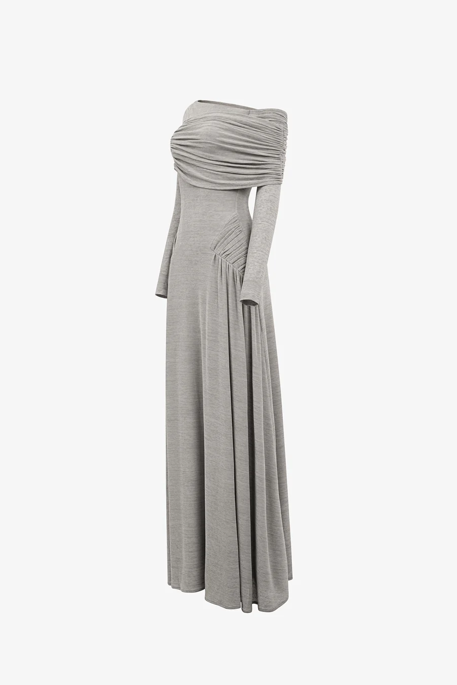 Off-the-shoulder draped maxi dress