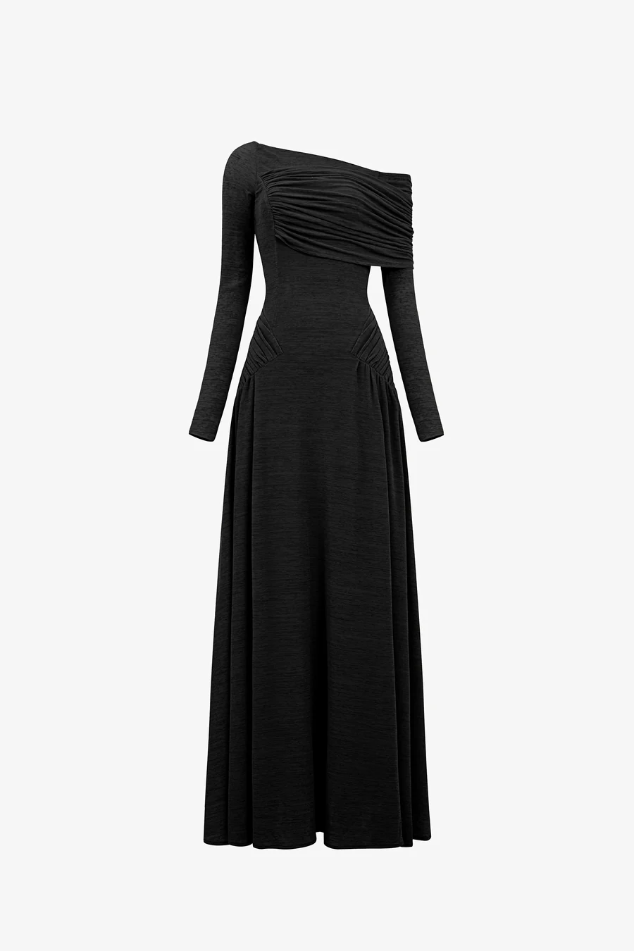 Off-the-shoulder draped maxi dress