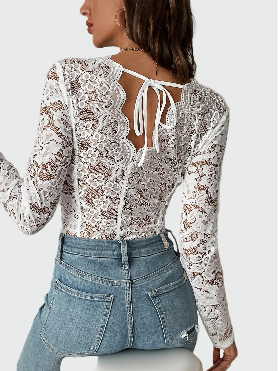 Lace bodysuit with wavy neckline