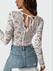 Lace bodysuit with wavy neckline