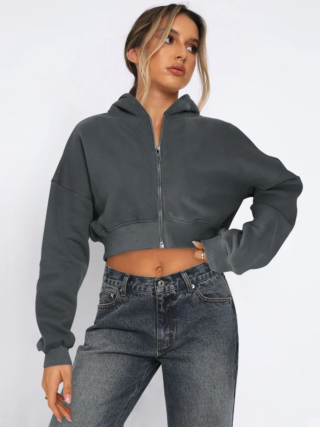 Cropped zip hoodie with hood