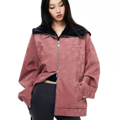 Hooded textured zip shirt jacket