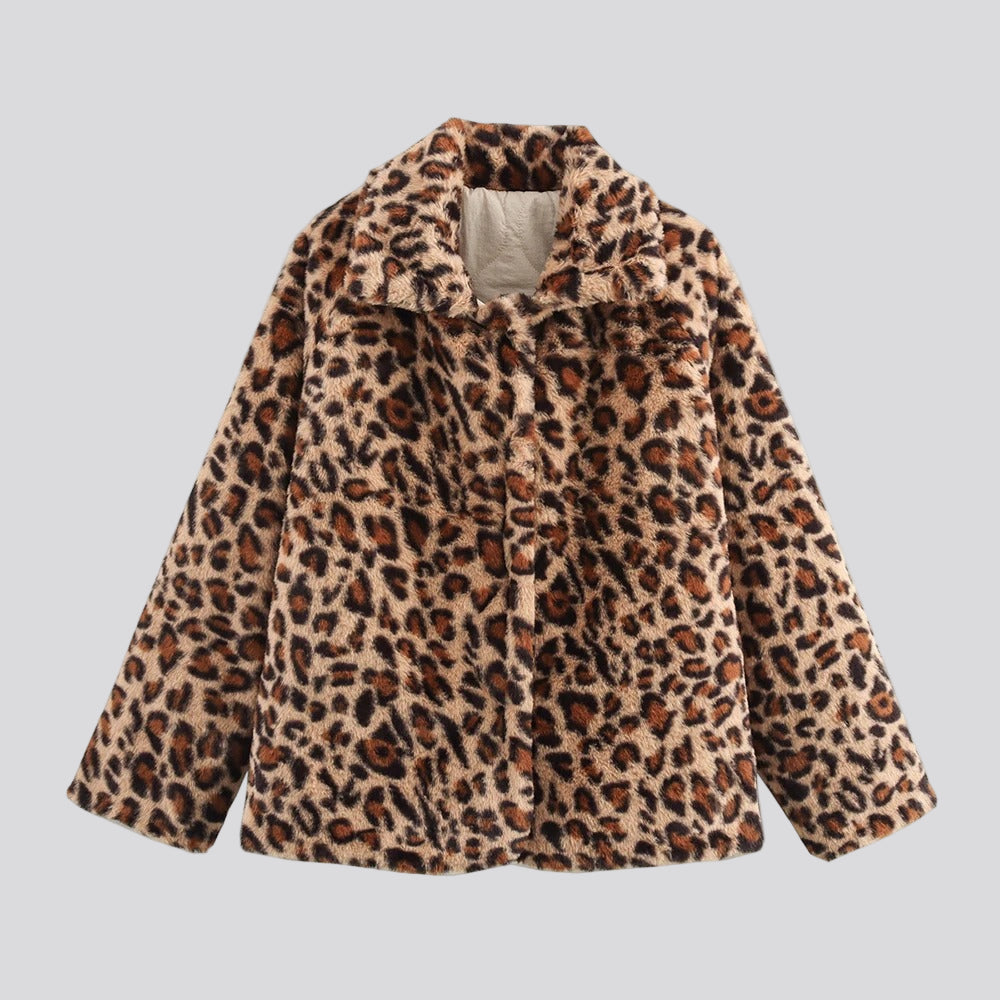 Cream double-sided quilted jacket with leopard details