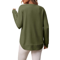 Long-sleeved waffle top with rounded hem