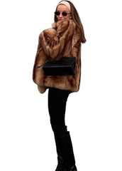 Brown luxurious coat with wide collar