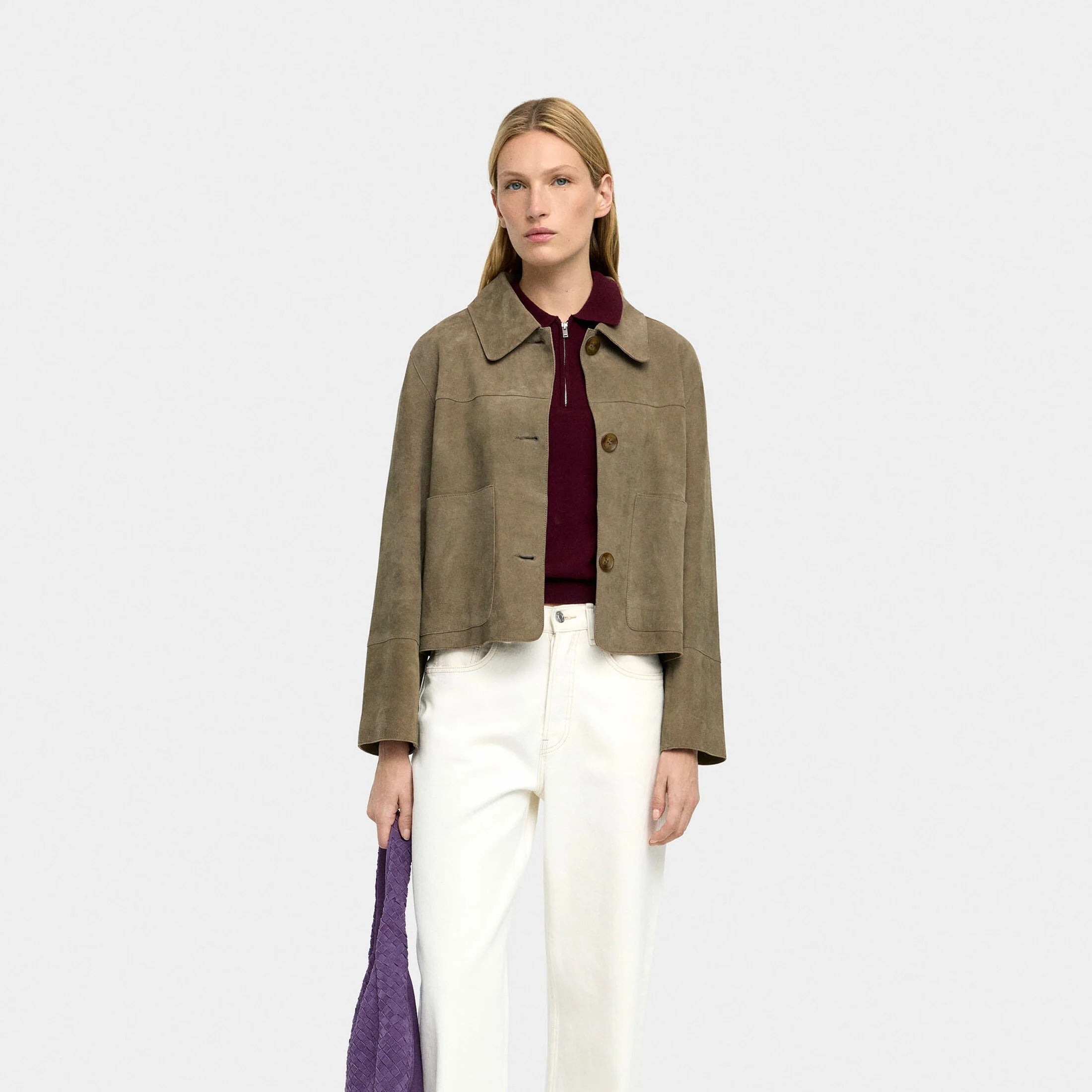 Short boxy jacket with patch pockets