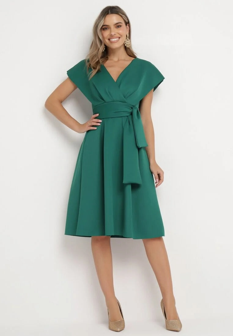 Wrap dress with wide sleeves and belt