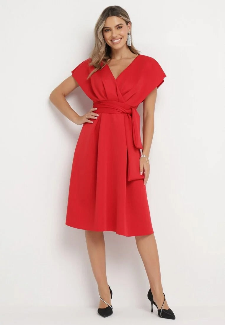 Wrap dress with wide sleeves and belt