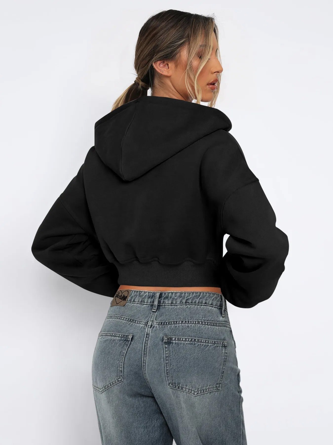 Cropped zip hoodie with hood