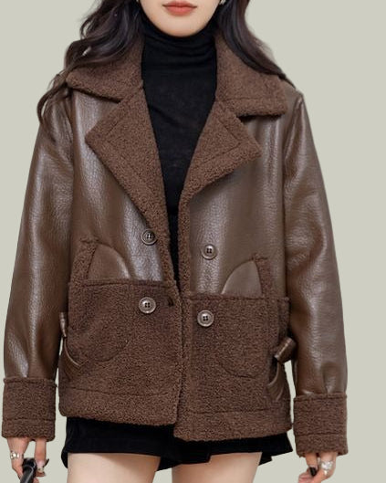 Short jacket with contrast panel and wide collar