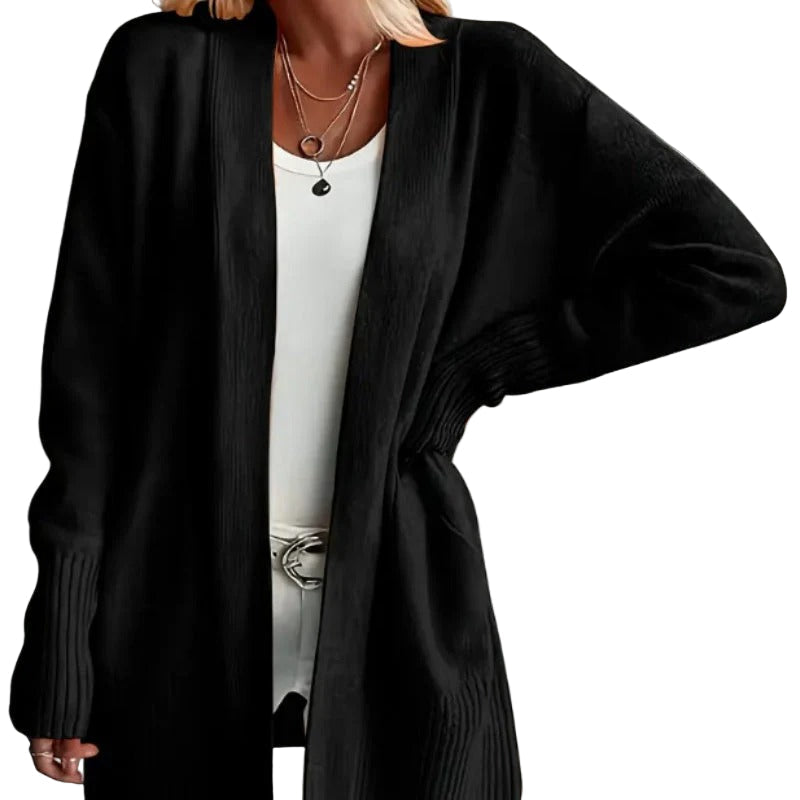 Long open cardigan with pockets and ribbed cuffs