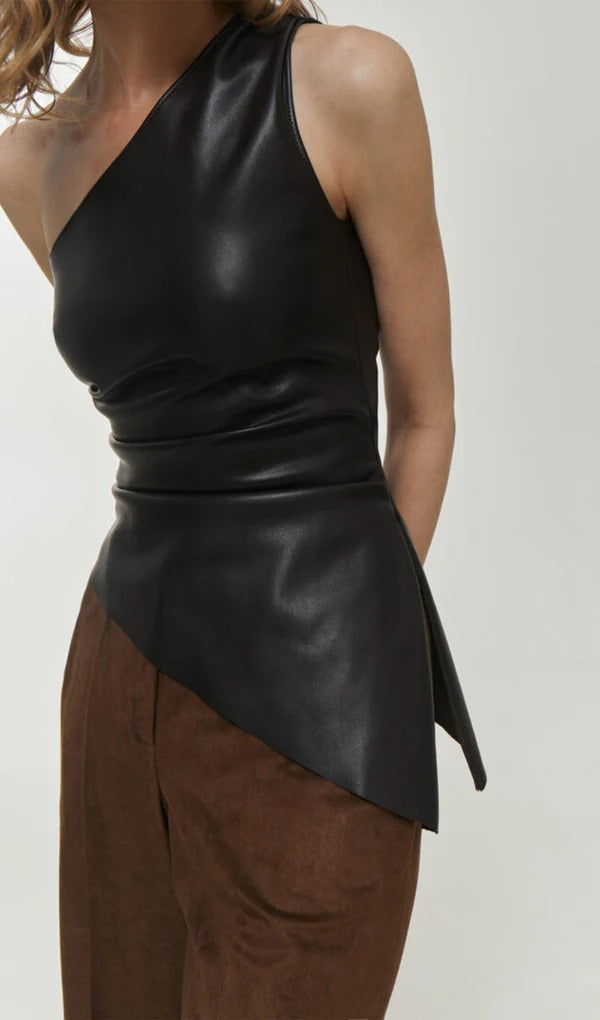 Black one-shoulder peplum top