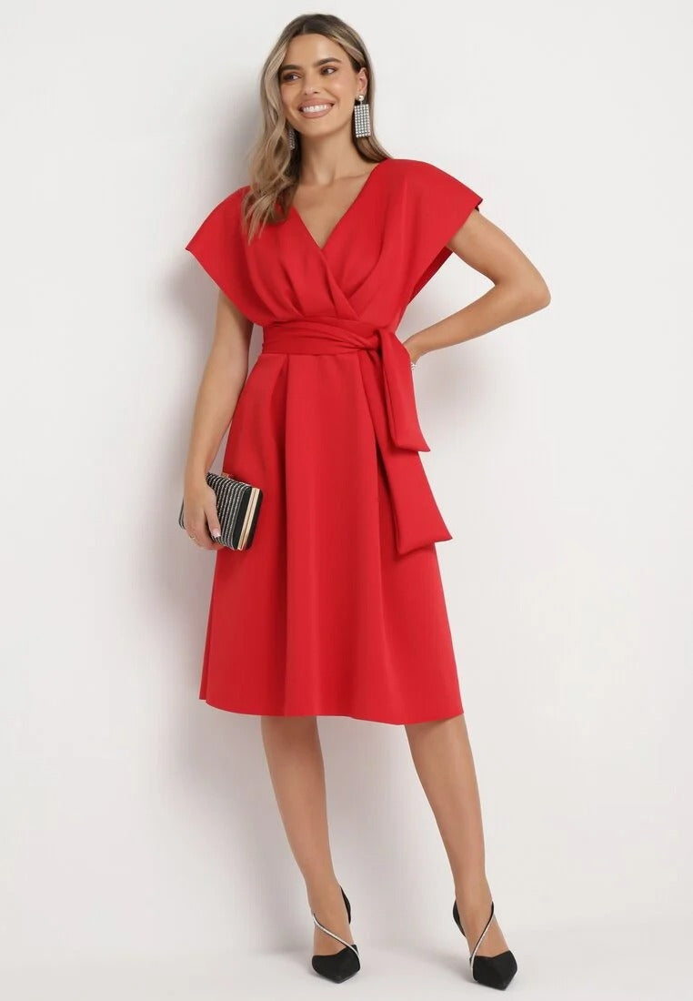Wrap dress with wide sleeves and belt