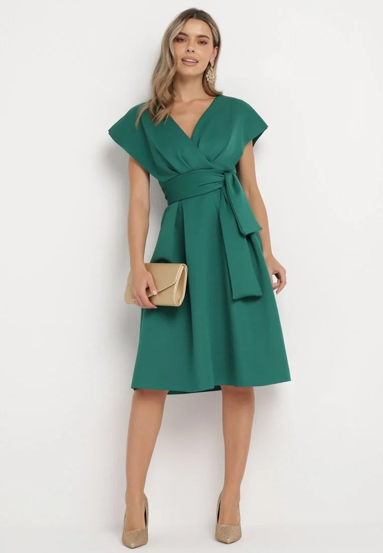Wrap dress with wide sleeves and belt