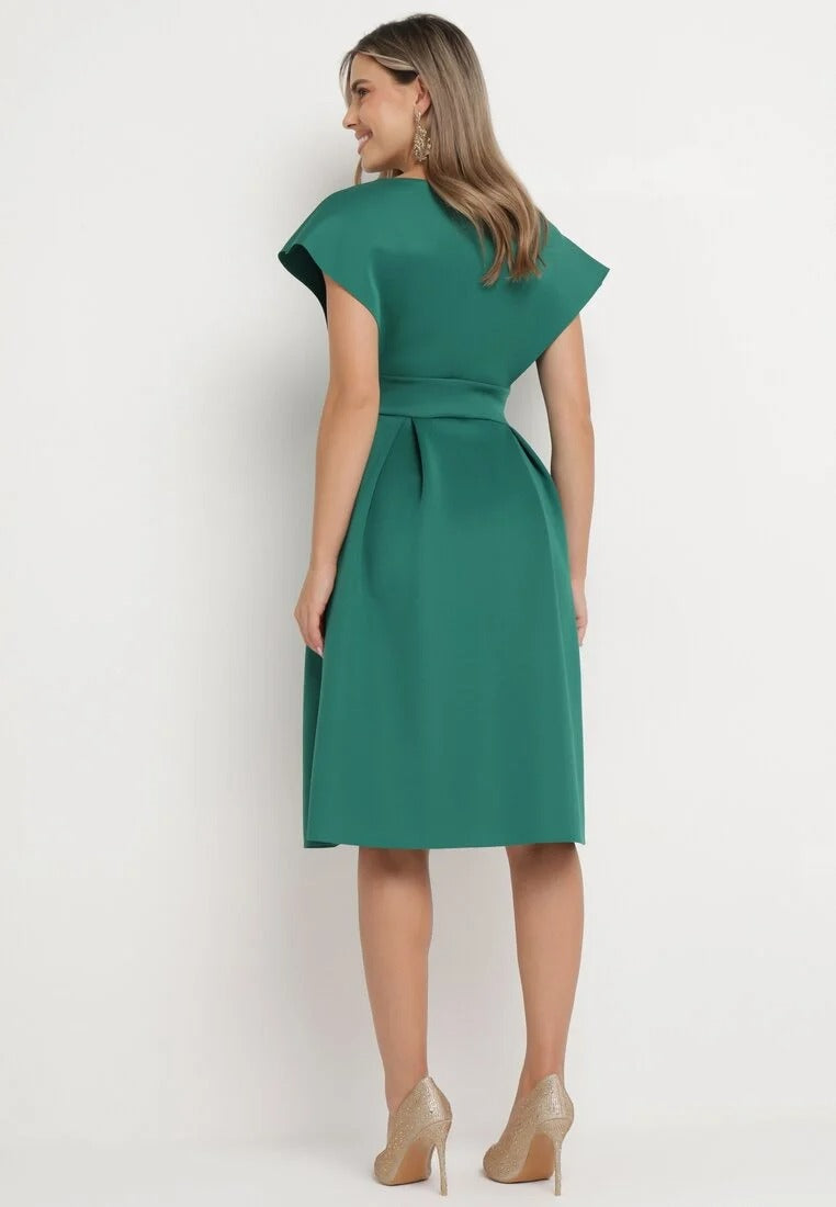 Wrap dress with wide sleeves and belt