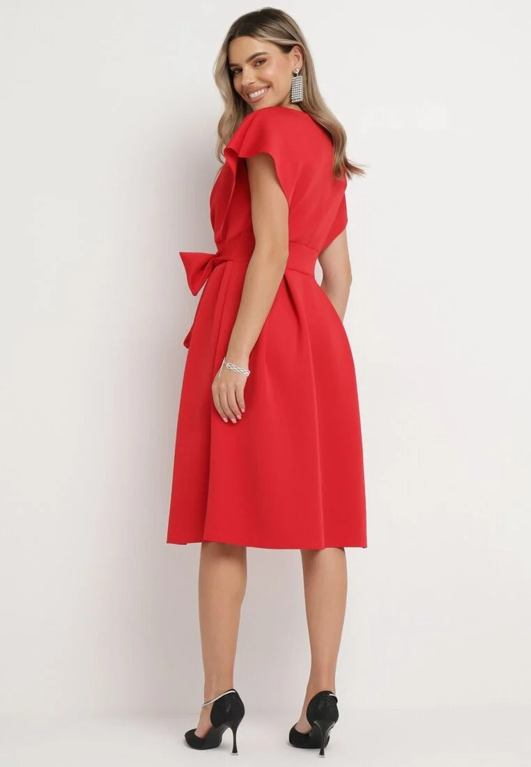 Wrap dress with wide sleeves and belt