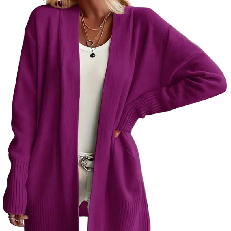 Long open cardigan with pockets and ribbed cuffs