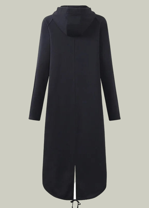 Long hoodie coat with high-low hem and zipper