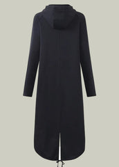 Long hoodie coat with high-low hem and zipper