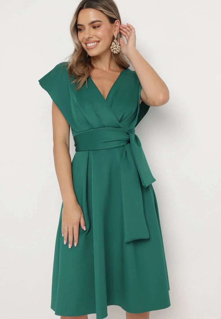 Wrap dress with wide sleeves and belt