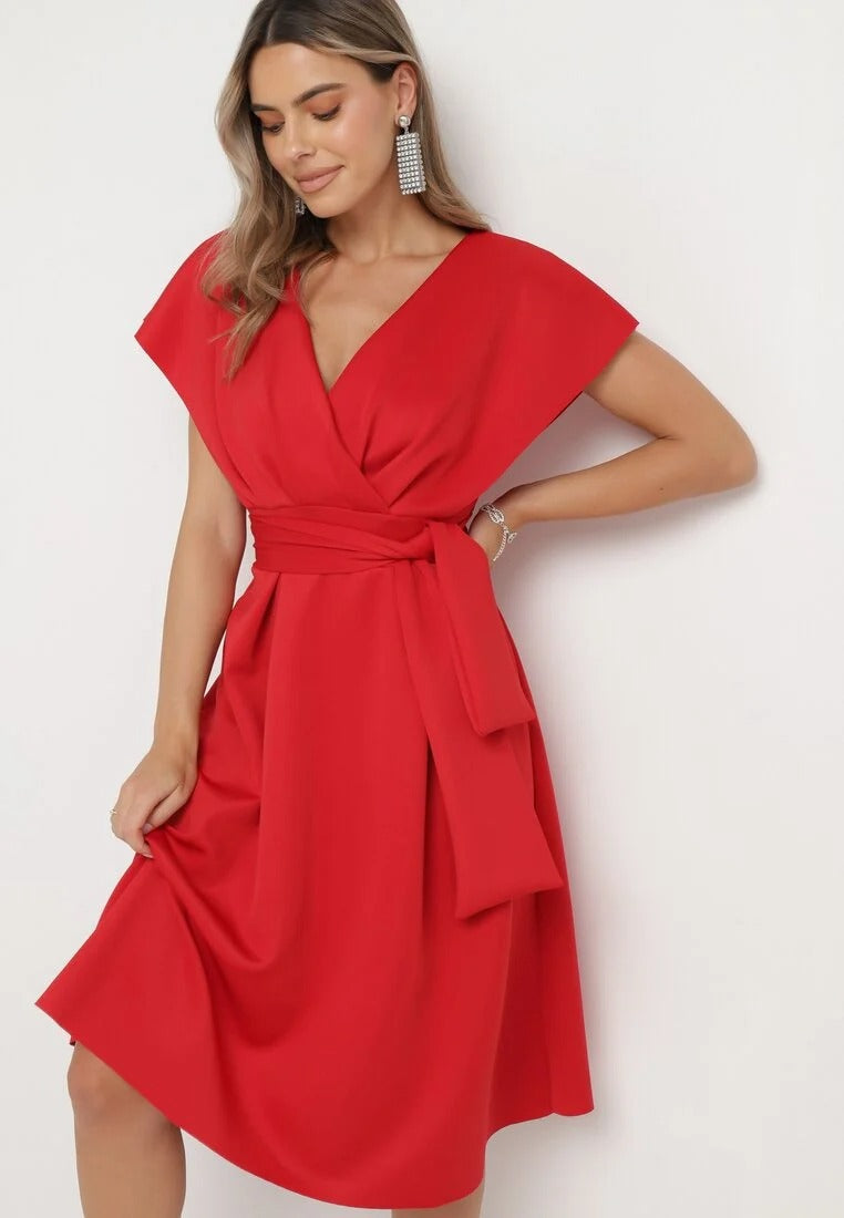 Wrap dress with wide sleeves and belt