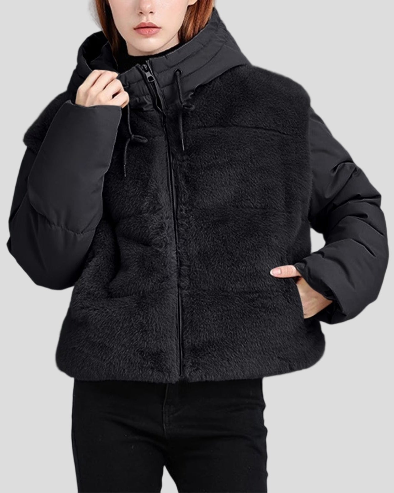 Puffer jacket with textured front, boxy short fit