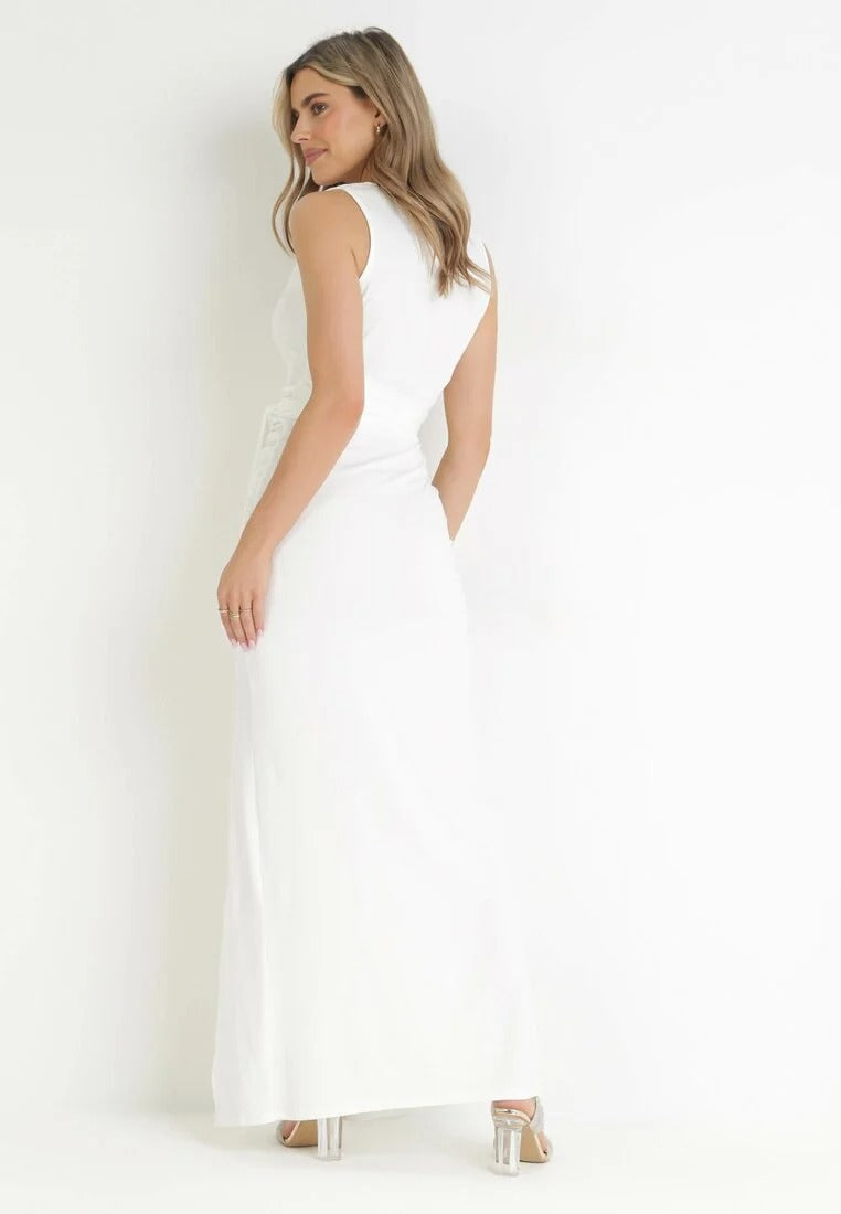 V-neck long dress with slit