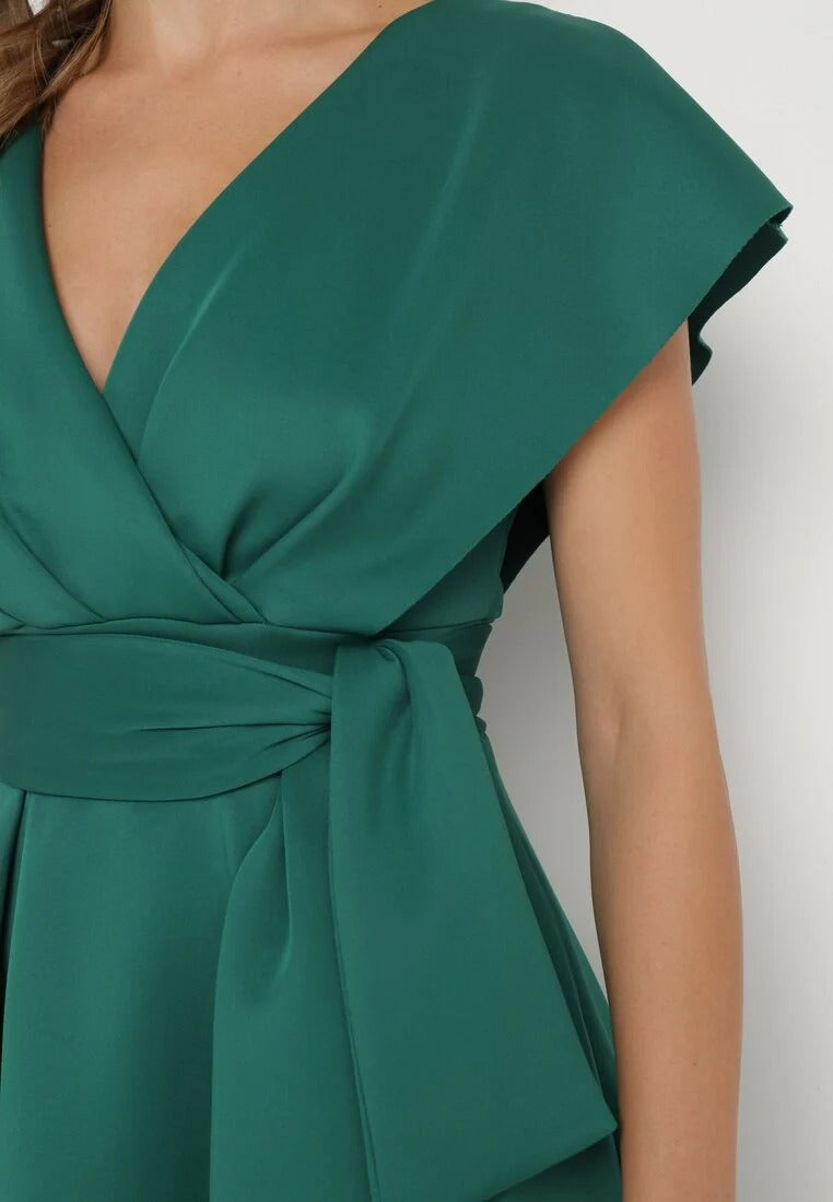 Wrap dress with wide sleeves and belt