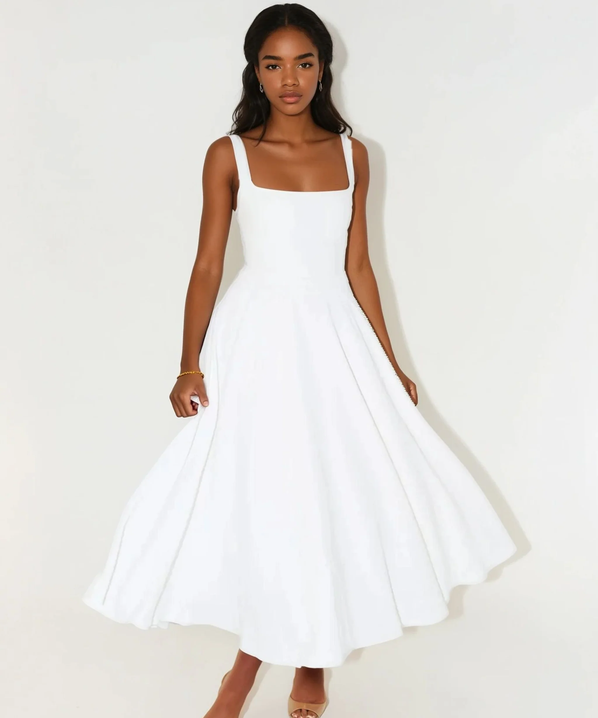 White midi dress with wide straps