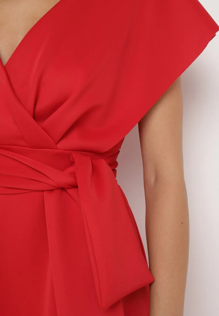 Wrap dress with wide sleeves and belt