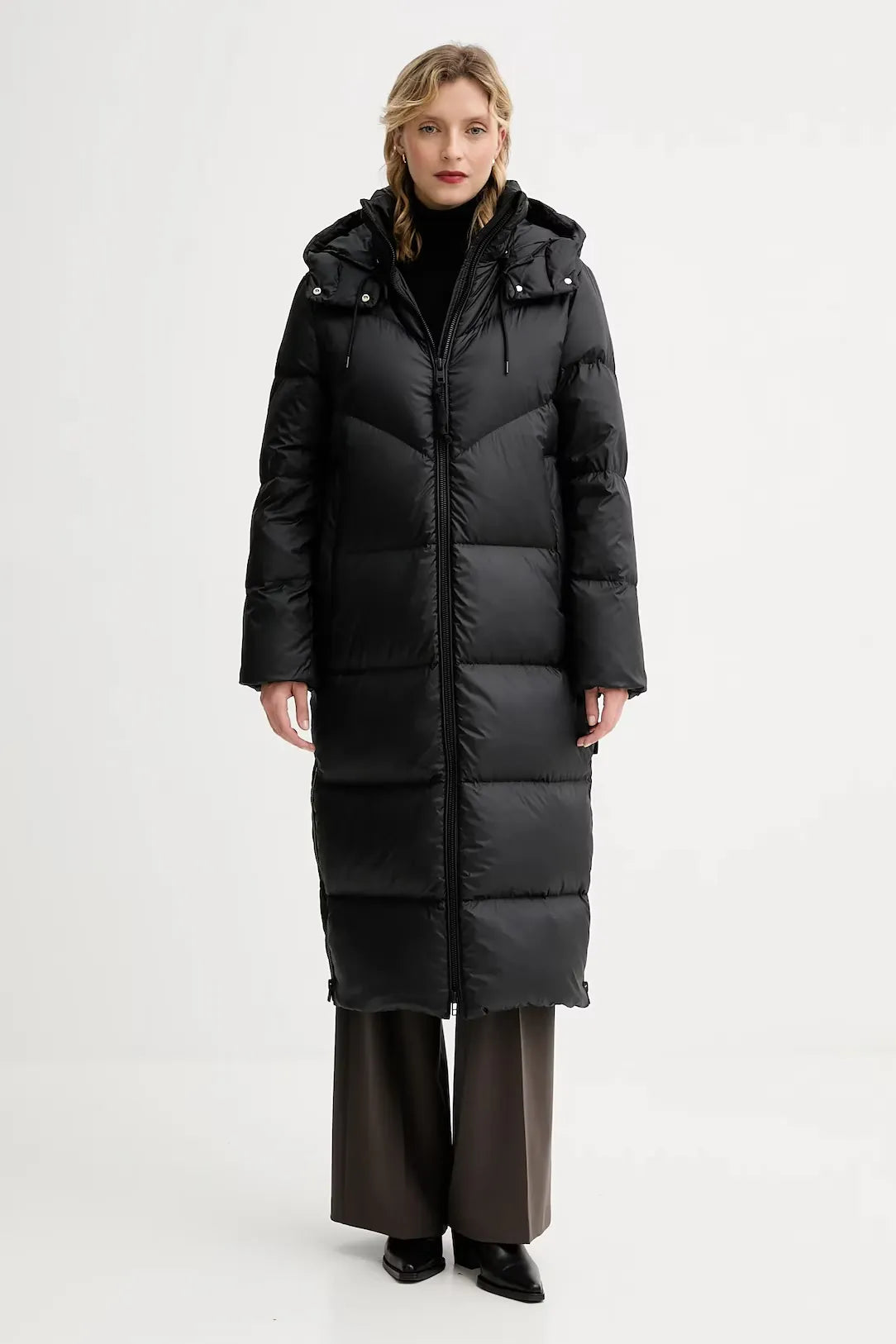 Black long puffer jacket with hood
