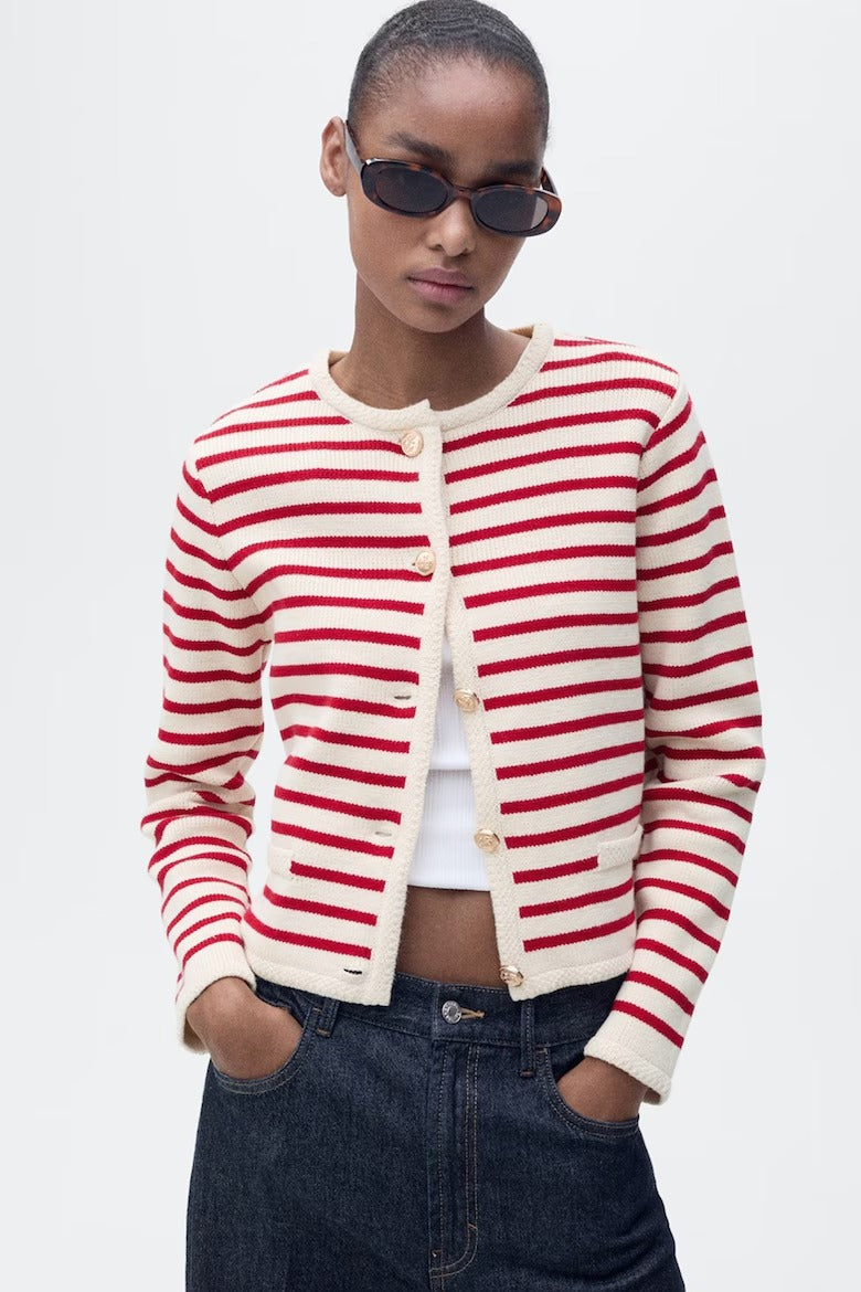 Striped cardigan in red and cream