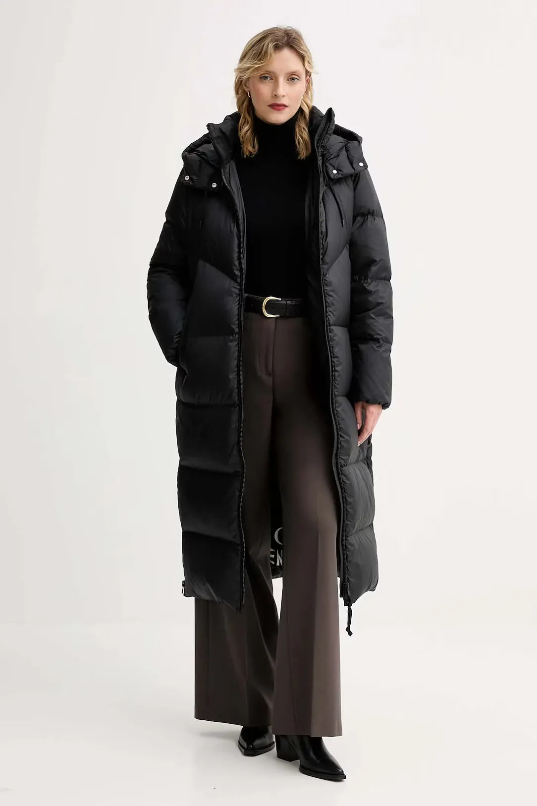 Black long puffer jacket with hood