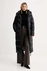 Black long puffer jacket with hood