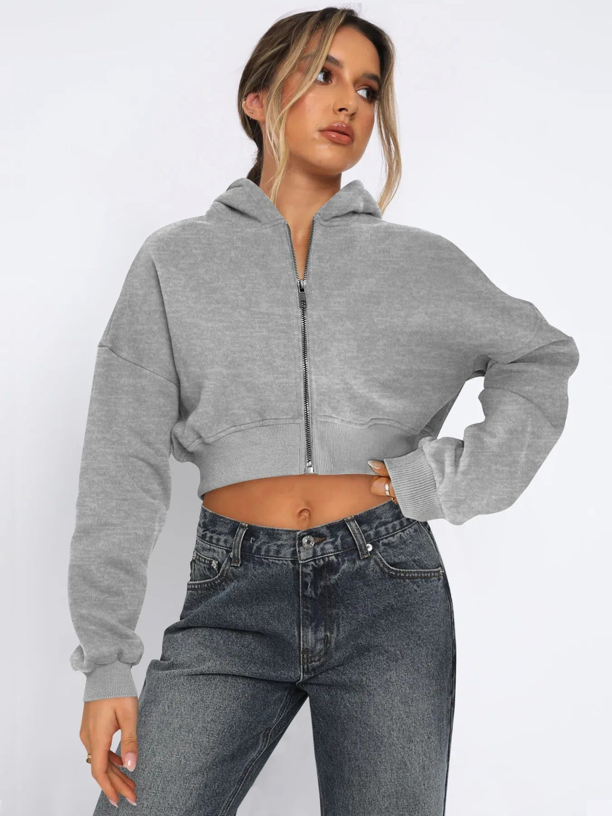 Cropped zip hoodie with hood
