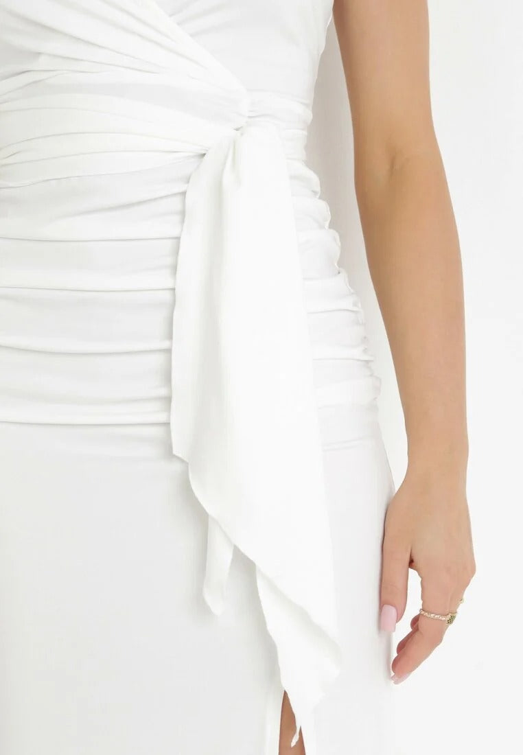 V-neck long dress with slit