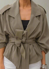 Khaki wrap jacket with tie belt and 3/4 sleeves