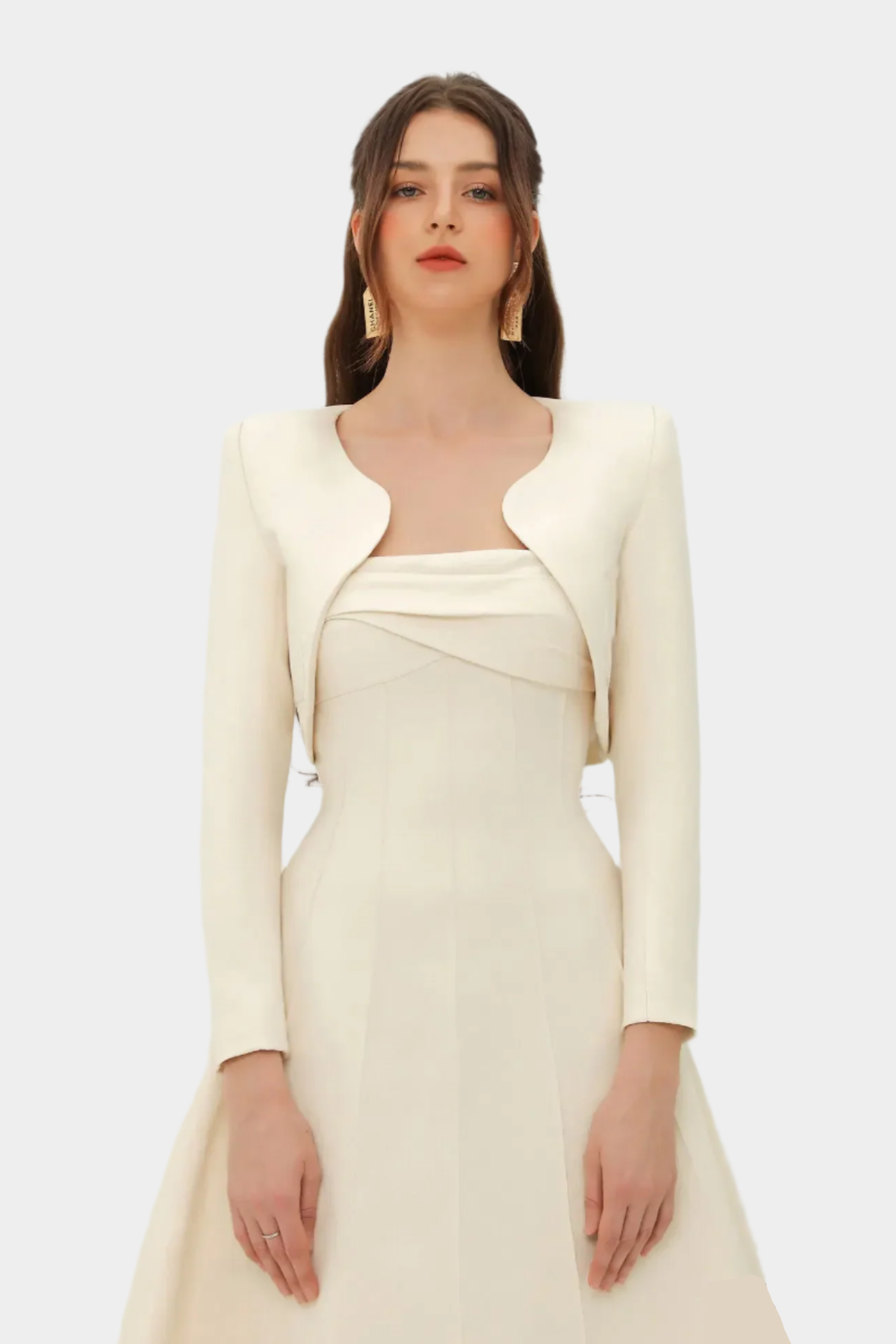 Ivory midi dress with long sleeves and bolero