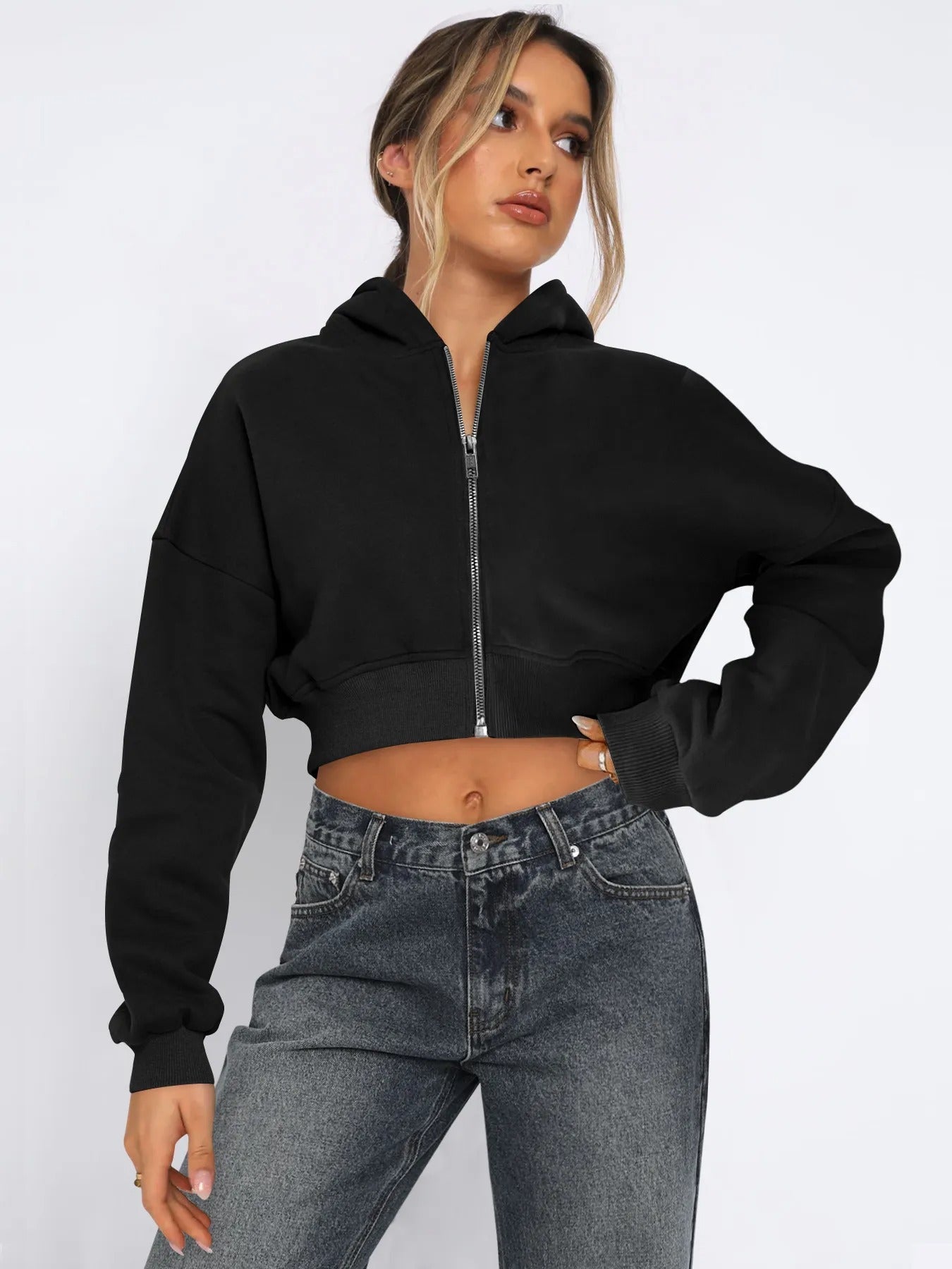 Cropped zip hoodie with hood
