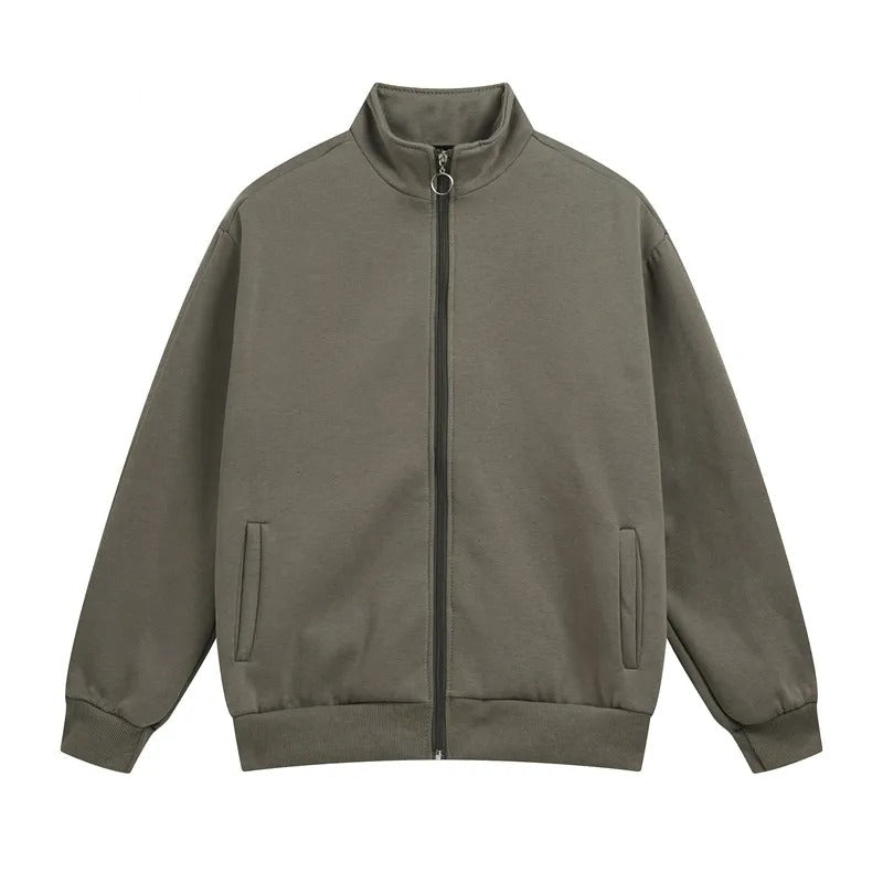 Jacket with high collar, zipper and side pockets