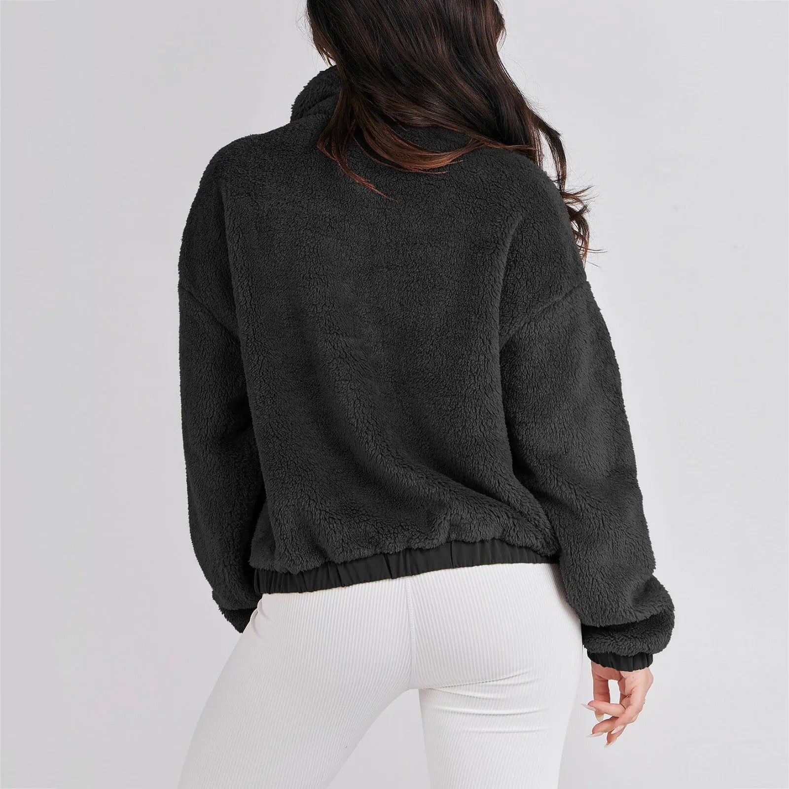 Oversized cozy zip jacket with stand-up collar