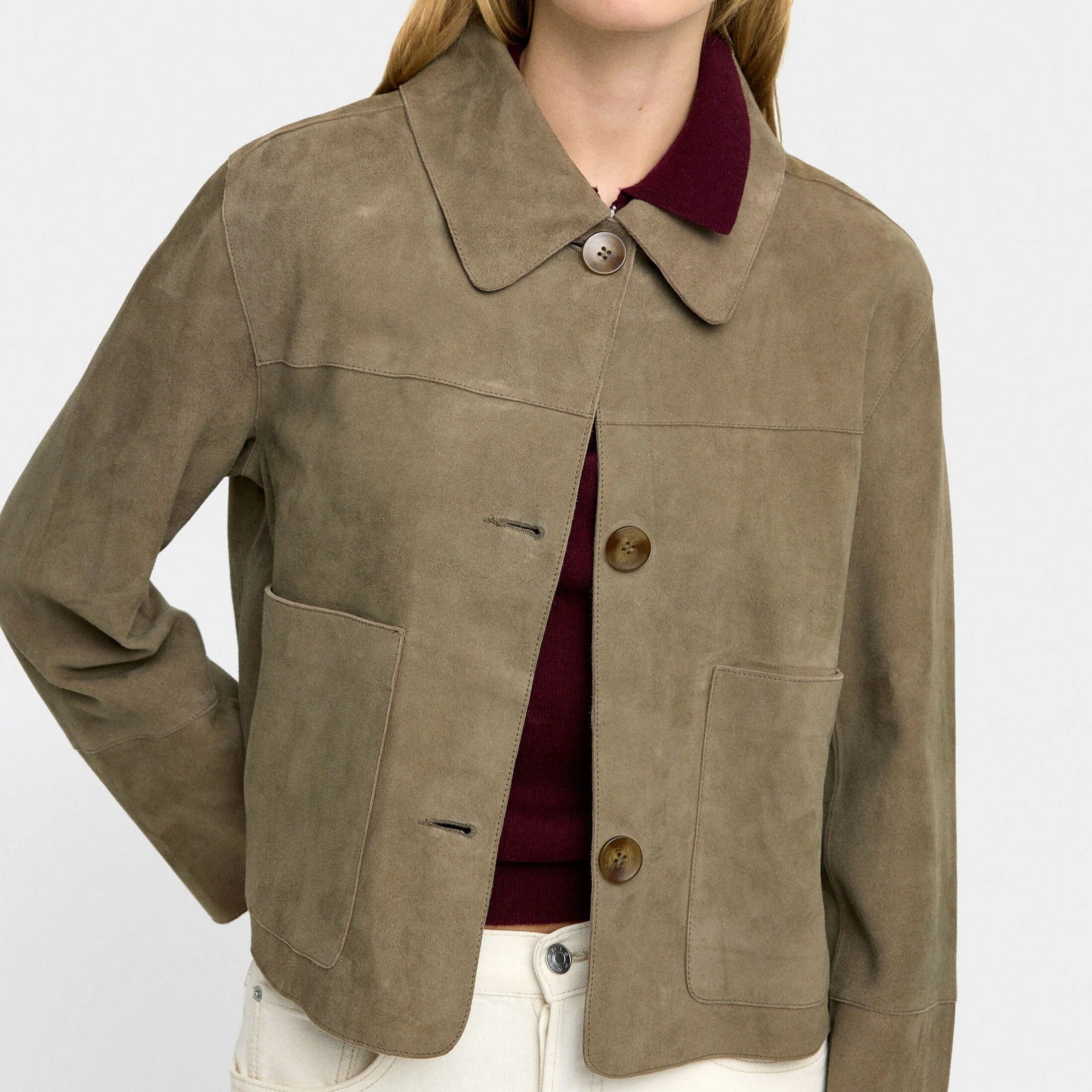 Short boxy jacket with patch pockets