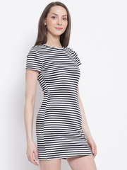 Black/white striped mini t-shirt dress